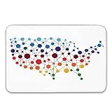 LiminiAOS Map Rubber Backing Non Slip Door Mats,Dotted Map of United States Colorful Spotted Network Abstract Connected Country Design Decorative Doormat Floor Mats Rugs