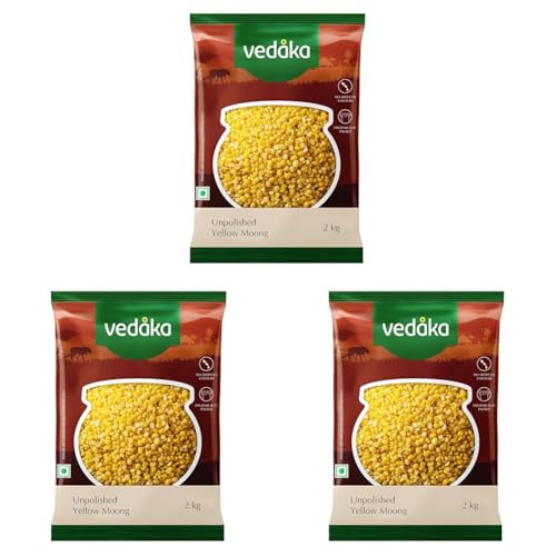 Image of Amazon Brand - Vedaka Unpolished Yellow Moong Dal | 2 Kg | Popular Yellow Moong Dal | Naturally Rich In Protein | Naturally Cholesterol-Free (Pack of 3)