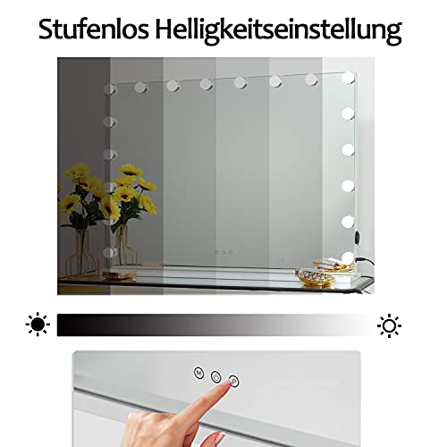 iCREAT Hollywood Make-upspiegel met verlichting, 18 gloeilampen, 3 lichtkleuren, dimbaar, wandtafelspiegel, professionele theaterspiegel voor make-up, 80 x 60 cm - Image 6