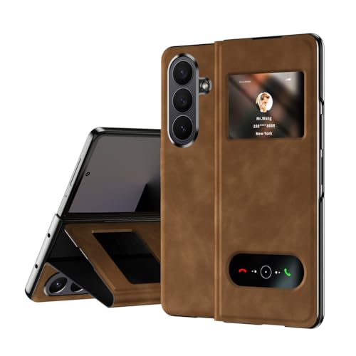 Étui en cuir Galaxy Z Fold 7 luxe avec protection charnière marron