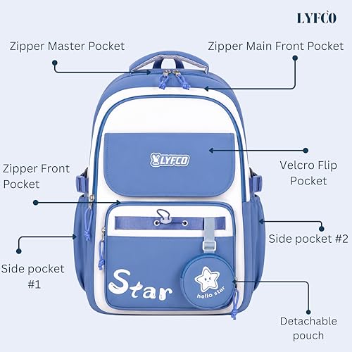 Image of School & College Backpack with Detachable Pouch | 18 Inch Large capacity bag for Girls & Boys Age of 12-16 years | Best for School, Tution, Travel, Camping