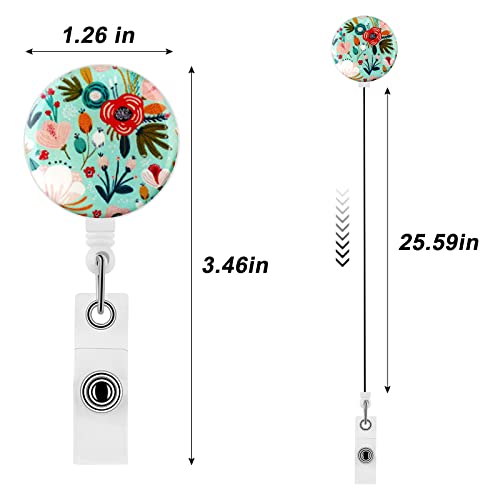 Vetoo 4 Pack Retractable Badge Reels, Floral Keychain Reel, Cute Badge Card Holder Clip For School And Office #TOP2