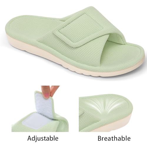 Image of shevalues Summer House Slippers for Women with Arch Support Breathable Waffle Cotton Indoor Slippers Slip on Open Toe Home Shoes