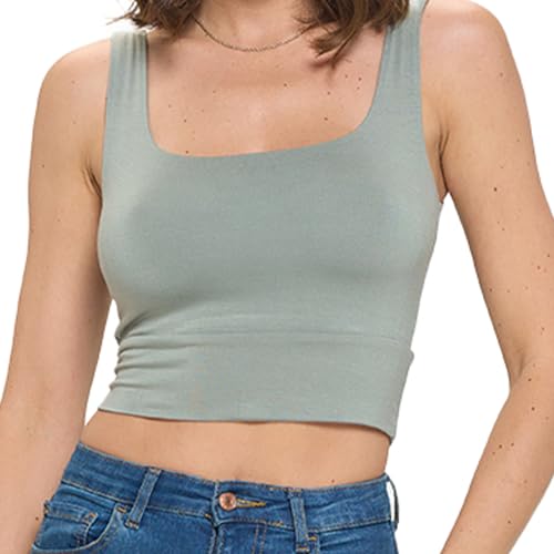 Image of Women's Sleeveless Square Neck Crop Top, Basic Slim Fit Shirt, Sexy Casual Cute Going Out, Trendy Spring Summer 2024
