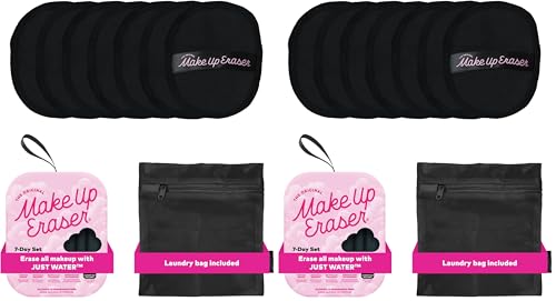 MakeUp Eraser The Original 7-Day Set, Erase All Makeup with Just Water, Including Waterproof Mascara, Eyeliner, Foundation, Lipstick, Sunscreen, and More! Chic Black, 7ct, (Pack of 2)