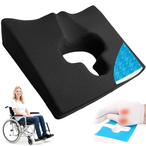FoKon Gel Wheelchair Seat Cushion,Bed Sore Cushions for Butt,Gel Cushion for Pressure Relief,Donut Pillow for Tailbone Pain Relief,Coccyx,hemorrhoid Pillow,Cushion for Office Chair18 L x 15' W(Black)
