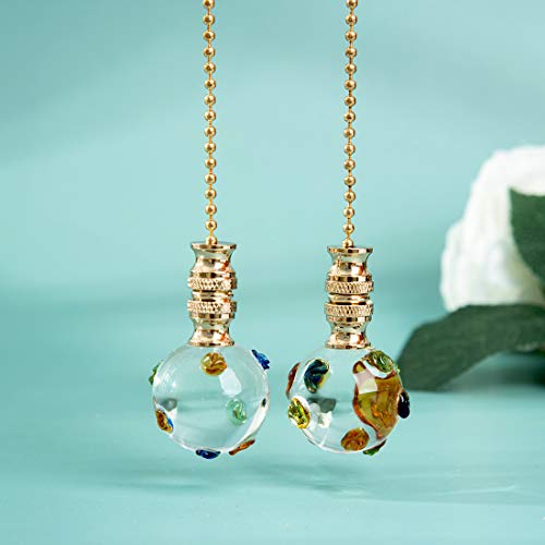 Image of Ceiling Fan Pull Chain, Fan Pulls Set with Connector, 2 Pack Crystal Colorful Point Fan Pull Extension for Light Fan Chain