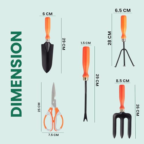 Image of Go Hooked 6 Pcs Gardening Tools Kit Cultivator, Fork, Transplanter, Weeder, Graden Gloves, Graden Scissor Heavy Duty Garden Tools Set for Indoor Outdoor Plants, Balcony, Home Garden Use