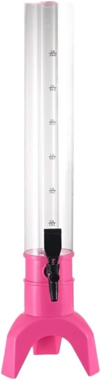 WOMGKDA Juice Drink Tower Dispenser for Parties, Beverage Server with Ice Tube and Bottomless Container for Mimosa Brunch Bar, Pink, 3l
