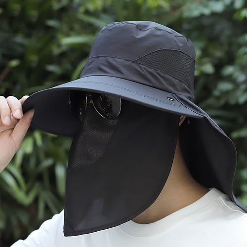 Image of Kraptick Headwear Hats - Lightweight Sun Hat with Detachable Face Cover Foldable Boonie Cap for Travel, UV Protection Summer Cap & Chin Strap with Adjustable Toggle for Secure Fit (DMUG893-A-VV)
