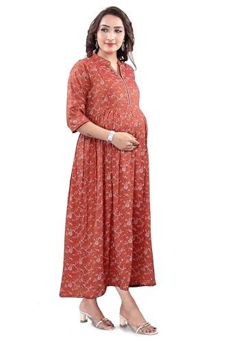 Image of B2F Women's Flared Anarkali Maternity Dress, Feeding Kurti with Concealed Zip for Pre & Post Pregnancy