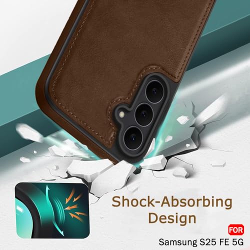 Image of TheGiftKart Genuine Leather Finish Back Cover Case for Samsung Galaxy S25 FE 5G | Shockproof Design | Camera & Screen Protection | Stunning Minimalist Design Back Case Cover for Samsung S25 FE (Brown)