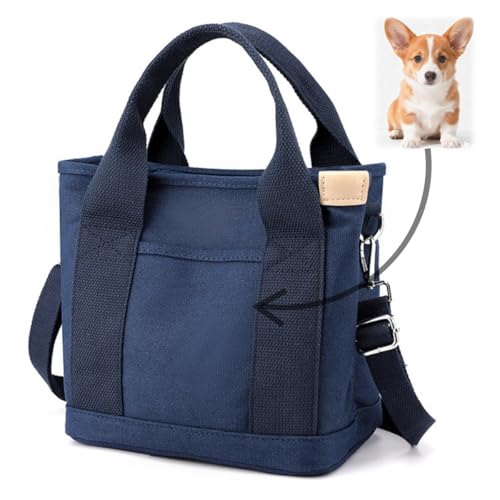 Meewtun お散歩バッグ 犬 オリジナル 写真と名前をプリント カスタム 2way ショルダーバッグ コンパクト ペットボトル仕切り付き おでかけ 大容量 可愛い 便利 収納 多機能 おしゃれ シンプル キャンバス バッグ 犬用 ペット トート 散歩