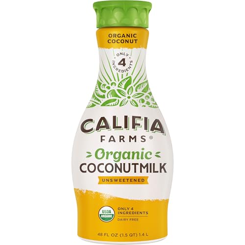 Califia Farms - Organic Unsweetened Coconut Milk, 48 Oz, Dairy Free, Vegan, Plant Based, Non GMO, Low Calorie, USDA Organic
