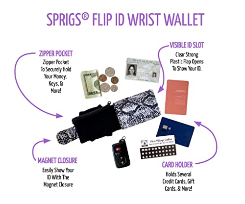 SPRIGS Wrist Wallet - Hidden Wallet Pouch with ID Window - Wristlet Travel Wallet w/Flip Open Magnetic Tab to Hold Cash, Card, ID's - Wrist Pouch with Zipper for Running/Walking - Black, Large/XL4