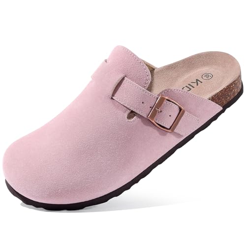 Image of KIDMI Genuine Suede Clogs for Women Men Cork Footbed Sandals Leather Mules Potato Shoes with Arch Support