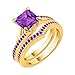 IRA FASHION EMPIRE Bridal Ring Sets chevron Wedding Band Princess Purple Amethyst Solitaire Engagement Ring Gift for Women created-amethyst 14K Yellow Gold Plated 5