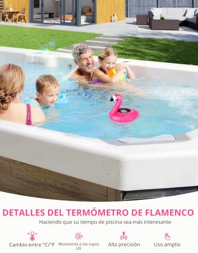 Miniatura 7 de Lanblu Termómetro Piscina Flotante, Flamingo Termómetros Piscinas Digital, Termómetro De Piscina Solar Con Luz De Fondo Para Fácil De Leer Por La Noche, Termómetros Digital Para Piscinas Estanque Spa