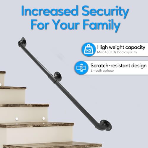 Rectoo HR03 Pipe Stair Handrail, 5 Ft Metal Staircase Handrail thumb #4