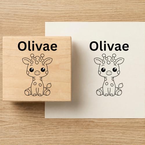 Image of Kunya Personalised Book Stamp with Your Name(3.5 cm Dia), customised for Stamping Books for Readers, Great Gift for booklovers, Kids, Teachers (Cute Giraffee)