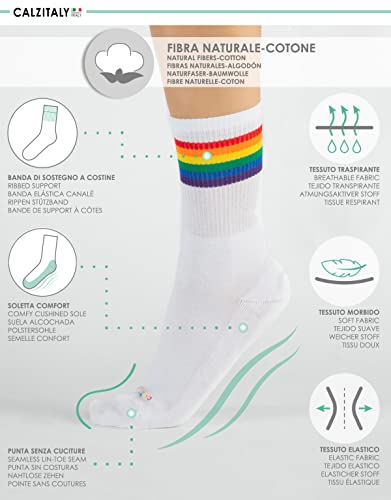 CALZITALY 2 Pairs Unisex Cotton Socks Rainbow Pattern, Grey, White, Black, 4.5-7, 7.5-10, 10-13.5, Made in Italy2