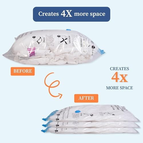 Homestrap Pack of 20 Vacuum Storage Bags with Pump (5XL, 5 Large,5 Medium,5 Small)| Airtight and Reusable Space Saver Double Ziplock Bags with Vacuum Pump|Creates 4X More Space for Clothes/Blankets 1