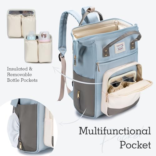 BAGROUPS Wickeltasche Rucksack Großer Wickelrucksack mit Multifunktions Reiserucksack Handgepäck Flugzeug 40x30x20 cm Wizzair Travel Backpack Carry On Luggage Diaper Bag für Mama & Papa Unterwegs Blau – Bild 4