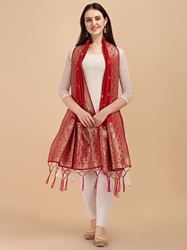 Image of DEVANGI Women's Woven Banarasi Silk Dupatta /Chunni For Women, Floral Print 1 Meter Wide and 2.3 Meter Length Printed Designer Dupatta /Chunni For Girls