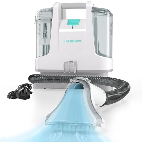 HAUSHOF Waschsauger Teppichreiniger, StainZapper Fleckenreiniger für Teppich mit Reinigungsmittel, Sofa, Vorleger, Polster, Treppen, Auto, 28,5cm X 15cm X 26,5cm, 400W, Weiß/Grau