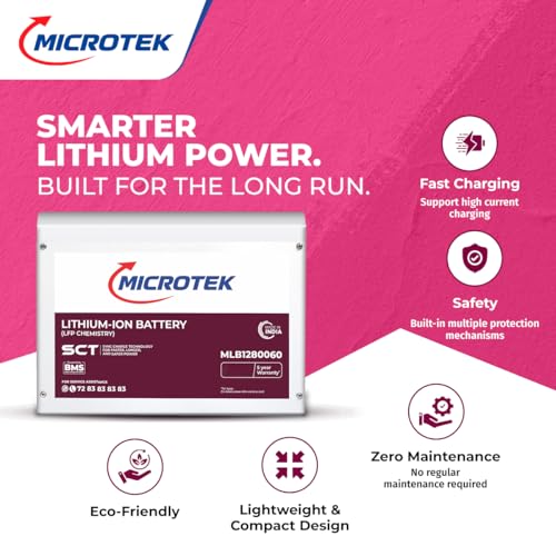 Image of Microtek Luxe NEW 1200 12V Pure Sine Wave Inverter 950VA /760W + 12.8V 100Ah LiFePO4 Lithium Battery with BMS | 4000+ Cycles | Fast Charging Power Backup Combo