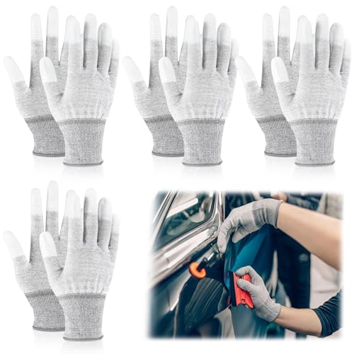 Funnysoft 4 Pairs Vinyl Wrap Gloves for Car Anti-static Carbon...
