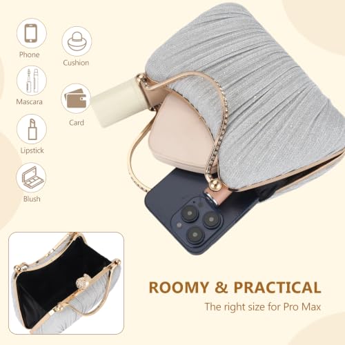 Image of Comeon Clutch Purses for Women Pleated Bling Sequin Evening Bag with Handle