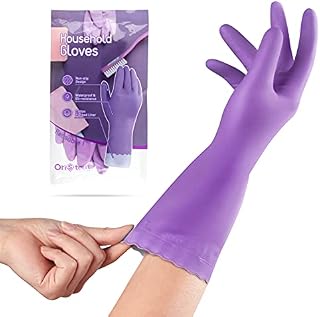 OriStout Household Cleaning Gloves Latex Free, Reusable Dishwashing Gloves Medium, for Kitchen, Bathroom, Cotton Lining, 1 Pair, Green, Medium