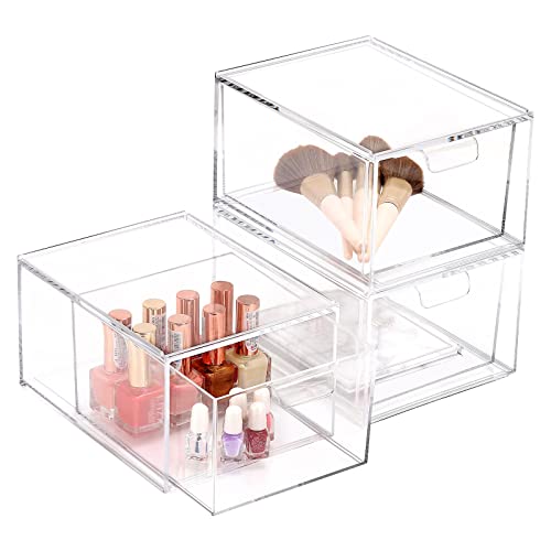 Image of Tbestmax 3 Pack Stackable Makeup Organizer Drawers, 4.5'' Tall Clear Plastic Bathroom Counter Organizers, Cosmetics Storage Bins for Vanity, Undersink