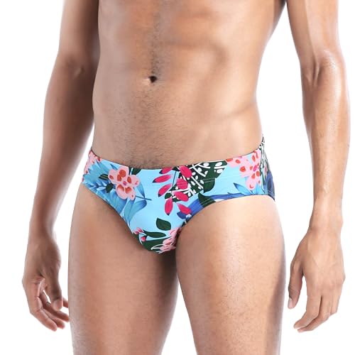 Men's Swim Brirfs Quick Dry Swimwear with Removable Pad and Drawstring Sexy Printed Bikini Briefs Underwear