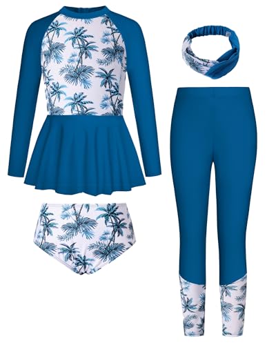Image of GRACE KARIN Girls Long Sleeve Swimsuit Mermaid Bathing Suit Rash Guard Swimwear 4 Piece Size 5-12