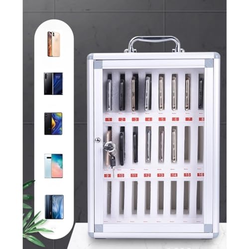Image of Cell Phone Storage Box 12-60 Slot Mobile Phone Storage Cabinet Aluminum Alloy Phone Lock Box Wall Mounted for School Factory Company(Silver-A,60)