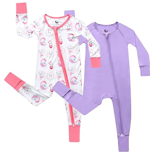 Image of Bamboo Viscose Baby Pajamas with 2-Way Zip for Diaper Changes - 0-24 Months Soft & Stretchy Bamboo Viscose Sleepers - 2 Pack