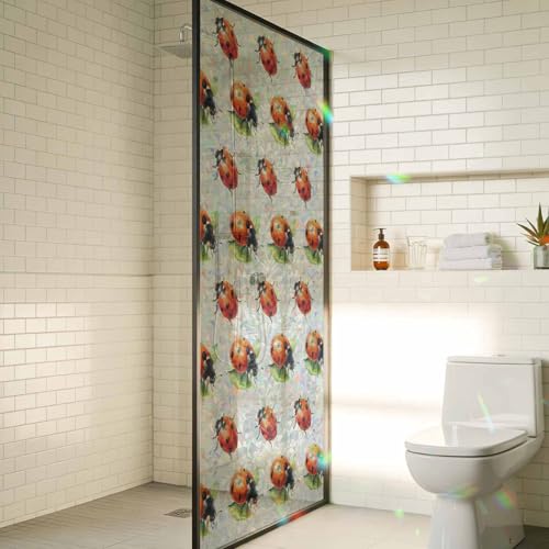 Película opaca para ventana con diseño de mariquitas y hojas beige 17.7"x39.3" miniatura 5