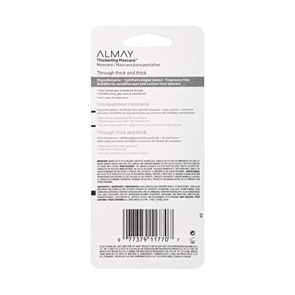 Almay Mascara, Thickening, Volume & Length Eye Makeup with Aloe and Vitamin B5, Hypoallergenic-Fragrance Free, Ophthalmologist Tested, 402 Black (Pack of 1)