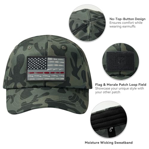 Image of Tactical Hat with Flag Patch Camo Military Army Hats Adjustable Trucker Baseball Cap Soft Top for Shooting