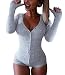 Moxeay Sexy V-neck One Piece Bodysuit Long Sleeve Bodycon Rompers (Small, Gray)