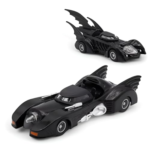 Image of Bat-Mobile Diecast Car - 1:36 Scale Alloy Superhero Vehicle with Light & Sound, Pull-Back Toy Car for Kids, Collectors & Movie Fans (2 Pack, Black)