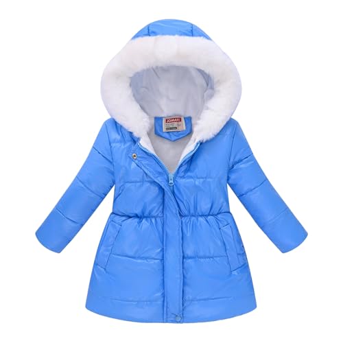Girls' Winter Puffer Jacket with Faux Fur Trimmed Hood Warm Thickened Quilted Coat Cute Outerwear for Cold Weather