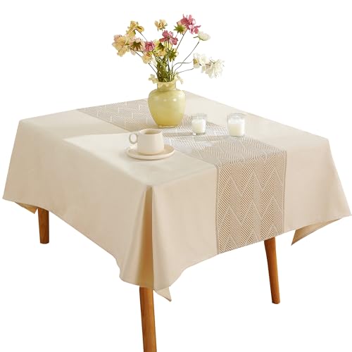 Linen Tablecloths for Square Tablecloth,Beige Tablecloth Advanced Waterproofing Technology for Dinningroom,Farmhouse