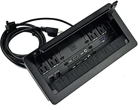 Tabletop Multimedia Connectivity Box with 4 AC Power+2 HDMI+2 RJ45+1 USB3.0 Port +1 USB-C +2 Audio with 5.58ft Power Cord for Conference Room(Black)