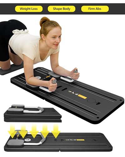 Tragbare Pilates Reformer Board - Vielseitige zusammenklappbare Heimtrainingsausrüstung für Core-/Rücken-/Arm-/Beintraining, Fitnessgeschenk (Black)