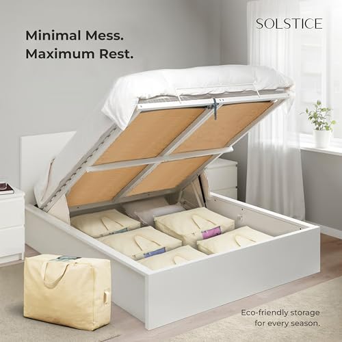 Image of SOLSTICE Extra Large Cotton Canvas Blanket Storage Bags with Zipper, 4 Handles & Window | for Saree, Pillows, Blankets, Rajai & Seasonal Clothes as Wardrobe Organizer and Under Bed Storage | Pack of 2