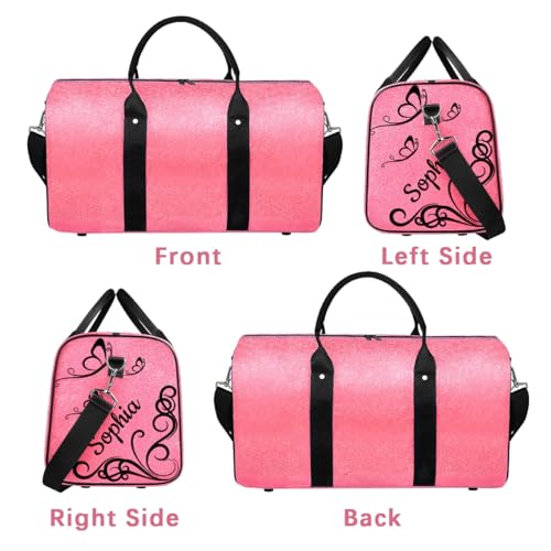 Large Foldie Duffel Bags with Name Glitter Leather Dance Tote Bag for Girls Weekender Bags for Women Travel Black Butterfly3