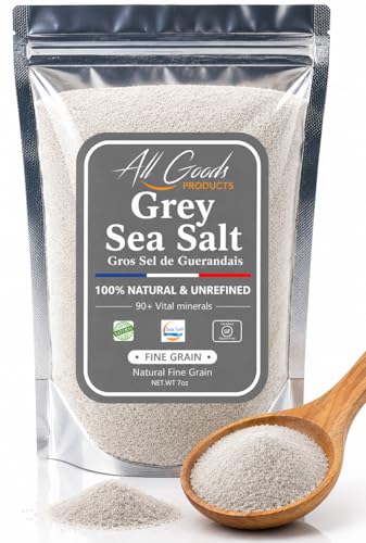 All Goods French Grey Salt Organic 82 Minerals Fine Ground - 7oz, French Gray, Hand-Harvested, Les...
